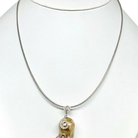 Diamond Fresh Water Pearl Necklace Baroque 14k Gold Italy Certified $3950 914368 - Picture 4 of 8